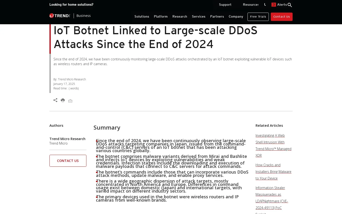 IoT Botnet Associated with Global DDoS Attacks Since 2024