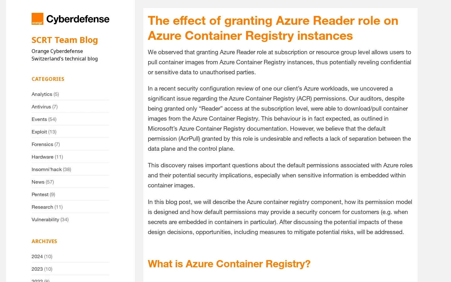 Security Risks Identified in Azure Reader Role for ACR