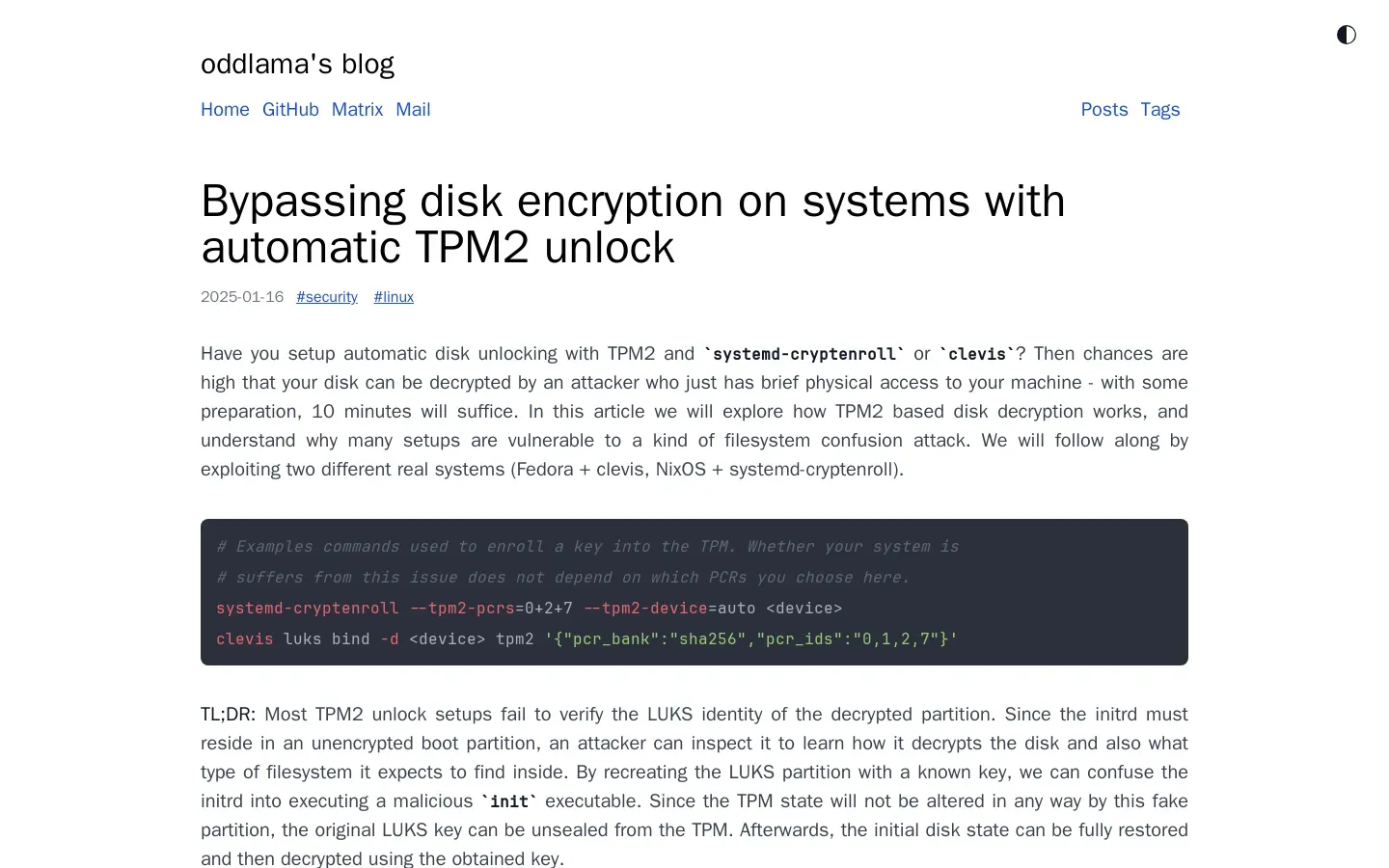 Vulnerabilities Found in TPM2 Disk Encryption Systems